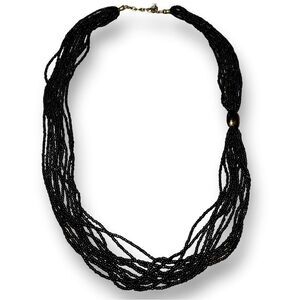 Silpada Multistrand Black Seed Beads Necklace Sterling Silver Bead Accent 34"